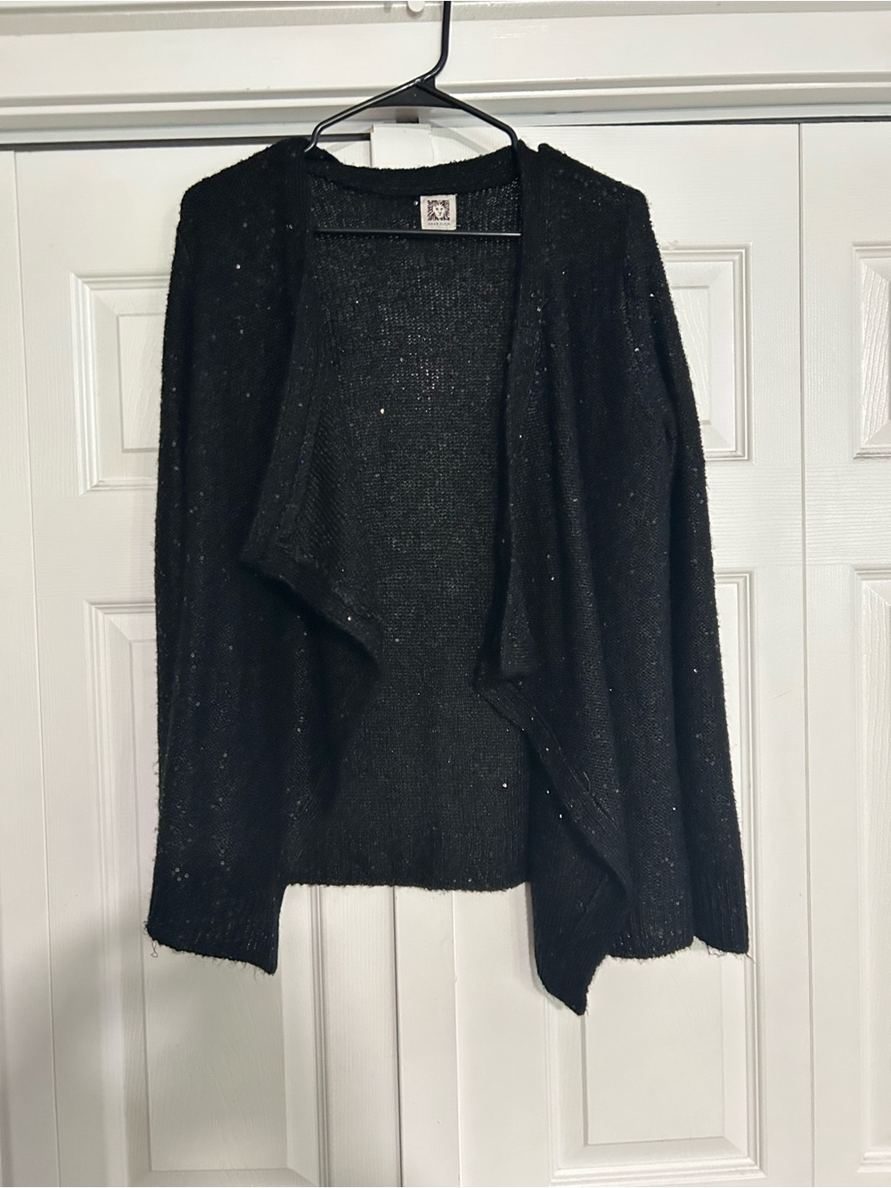 Anne Klein Black Open-Front Sparkle Cardigan